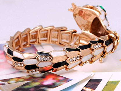 Alilang Womens Golden Tone Brown Ivory Beaded Egyptian Exotic Snake Bangle Bracelet - color: White And Black