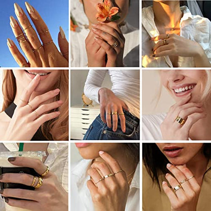 LOYALLOOK 8Pcs Gold Rings Stainless Steel Stacking Rings for Women Statement Bands Plain Finger Ring Thumb Pointer Ring Stackable Thin Gold Ring Set Comfort Fit Size 5 to 10 - style: Style A
