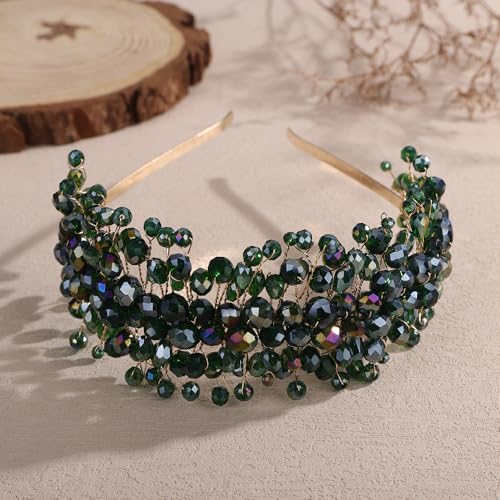 Denifery Large Crystal Headband for Wedding Bridal Hair Band Headpiece for Party Prom Hair Accessories (green) - color: green