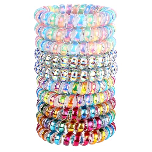 JessLab Spiral Hair Ties for Women, 10-Pack Traceless No-Damage Ponytail Holders, Coils Hair Bands for Girls, Assorted Colors - color: #39