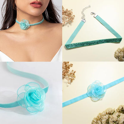 Nova&Aria Chokers Set For Women Heart Choker Necklaces Flower Pendant Velvet Cute Pink Turquoise Blue White Black Choker Necklace Christmas Colorful Lace Chokers - color: Green B