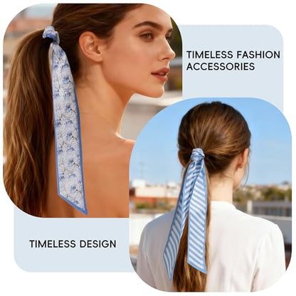 ZXZH 6 Pack Fashion Scarves for Women, Versatile Boho Head Scarf | Satin Scarf for Hair, Neck, Wrist, and Purse Accessories - color: Sweet Blue Print