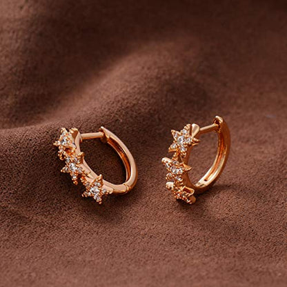 Cubic Zirconia Huggie Earrings 14k Gold Plated Tiny Earrings Small Huggie Hoop Earrings Simple Lightweight Hoops Gift for Women - color: CZ Star Hoop