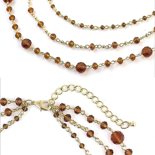 Firstmeet Long Chain Multi Layer Fashion Glass Beads Handmade Necklace for Women - color: Brown