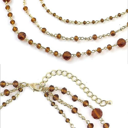 Firstmeet Long Chain Multi Layer Fashion Glass Beads Handmade Necklace for Women - color: Brown