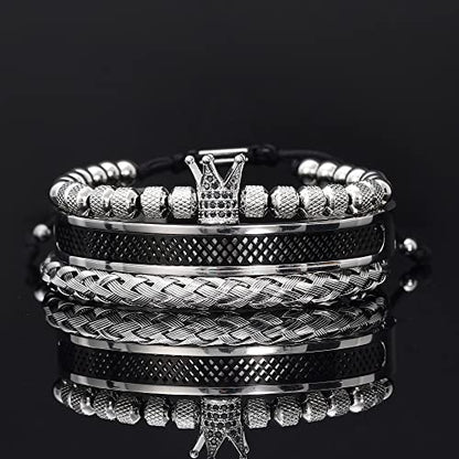 WFYOU 3PCS Stainless Steel Imperial Crown Bracelets for Men Gold Roman Numeral Bangle Bracelet Adjustable Cuff Bracelet Mens Luxury Jewelry Gifts - style: 03:Black-Crown