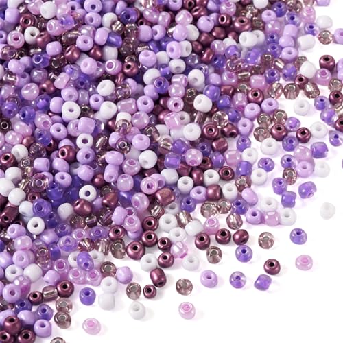 0.22lb 4mm Random Glass Seed Pony Beads 6/0 Mix Rondelle Crystal Seed Bead Kit for Crafts DIY Friendship Bracelets Embroidery Jewelry Making Supplies Bulk Purple - color: Random Purple