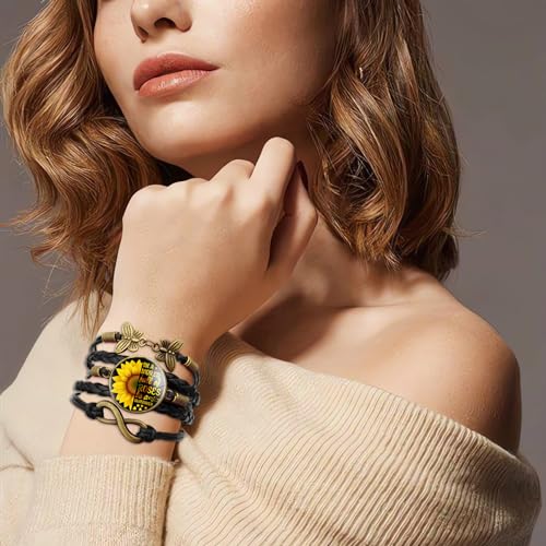 Boho Sunflower Gifts Sunflower Leather Bohemian Bracelet Birthday Gifts for Women Teens Granddaughter Wife Daughter Mom Friendship Bracelets for Her - color: Be a Sunflower