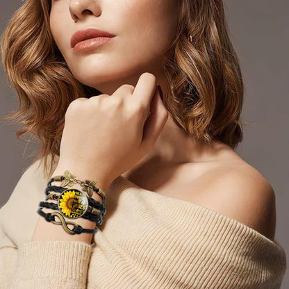 Boho Sunflower Gifts Sunflower Leather Bohemian Bracelet Birthday Gifts for Women Teens Granddaughter Wife Daughter Mom Friendship Bracelets for Her - color: Be a Sunflower