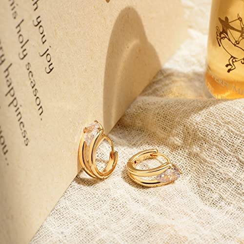 Cubic Zirconia Huggie Earrings 14k Gold Plated Tiny Earrings Small Huggie Hoop Earrings Simple Lightweight Hoops Gift for Women - color: Drops water