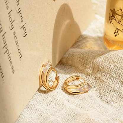 Cubic Zirconia Huggie Earrings 14k Gold Plated Tiny Earrings Small Huggie Hoop Earrings Simple Lightweight Hoops Gift for Women - color: Drops water