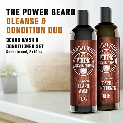 Beard Wash & Beard Conditioner Set w/Argan & Jojoba Oils - Softens & Strengthens - Natural Sandalwood Scent - Beard Shampoo w/Beard Oil (10oz) | Formulated with Argan & Jojoba Oils - Softens & Strengthens Beard - Sandalwood Scent - size: 10 Fl Oz (Pack of