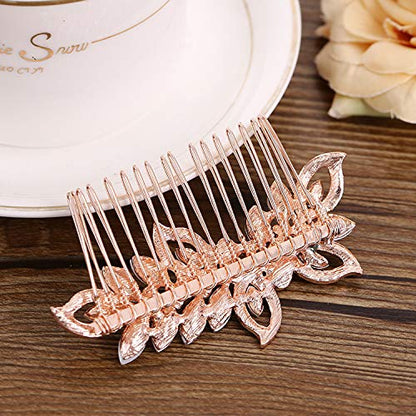 Kercisbeauty Wedding Bridal Bridesmaids Flower Girl Rhinestone Crystal Leaf Rose Gold Hair Comb Slide for Prom,Bun Hair Accessory (Rose Gold) - color: Rose Gold