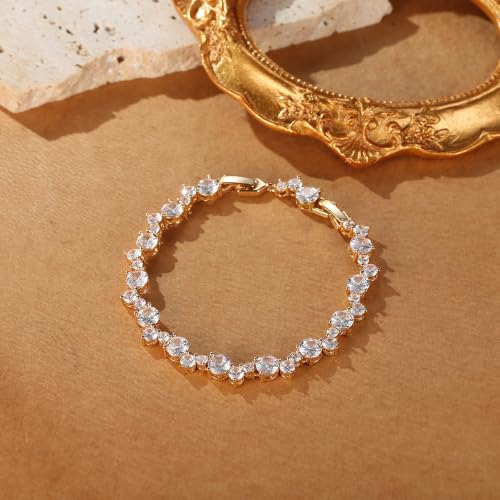 FANZE Gold Plated Cubic Zirconia Tennis Bracelets for Women Dainty Trendy Adjustable Bracelet Jewelry Gift for Ladies Wedding Mother Birthday Anniversary - style: Style 14