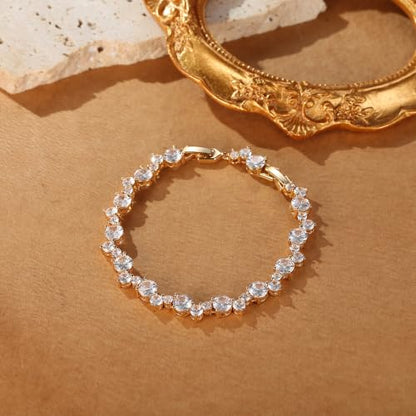 FANZE Gold Plated Cubic Zirconia Tennis Bracelets for Women Dainty Trendy Adjustable Bracelet Jewelry Gift for Ladies Wedding Mother Birthday Anniversary - style: Style 14