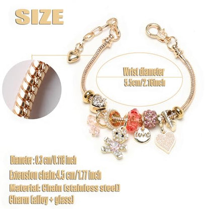 DS Charm Bracelets for teen girls exquisite cute cartoon friendship bracelet Gold Stainless Steel Bangle birthday Gift box Adjustable little girls kids jewelry holiday gifts - style: GOLD-9