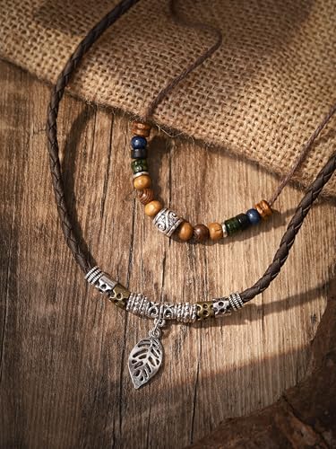 MINACHI Layered Boho Wood Bead Choker Necklace, Hollow Flower Charm, Personality Jewelry for Men and Women - style: Necklace L10-031