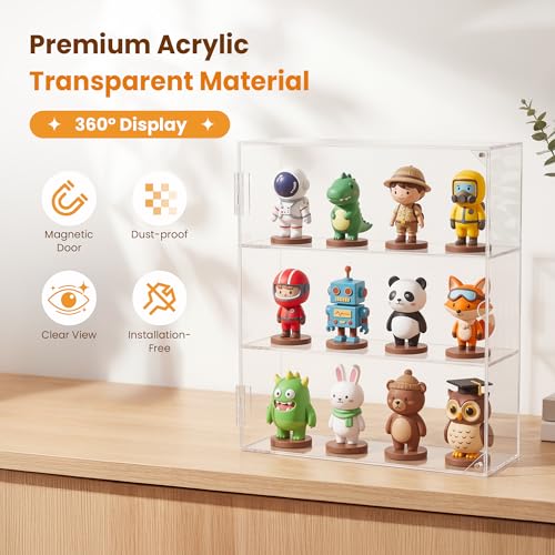 Acrylic Display Case, 3 Tier Clear Dustproof Cabinet Box with Magnetic Door, Wall Mounted or Desktop Organizer for Collectibles, Figures, Crystals, Mini Toys, Jewelry