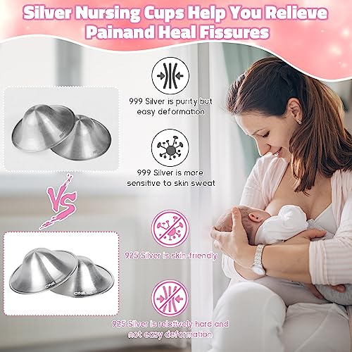 The Original Silver Nursing Cups, Nipple Covers for Breastfeeding, Nipple Shields for Nursing Newborn, Breastfeeding Essentials Silver Nipple Guards for Sore Nipple Relief-XL - size: X-Large