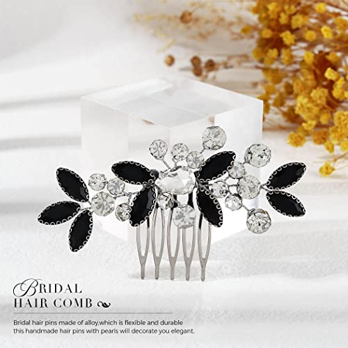Catery Rhinestone Bride Wedding Hair Comb Black Crystal Side Comb Bridal Hair Piece Leaf Headpiece Bridesmaid Hair Accessories for Women and Girls - color: Black