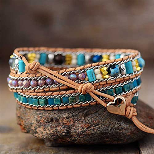 Women Wrap Bracelet Boho Natural Jasper Crystal Stone Beads Strand Bracelets - color: Style 11-Purple