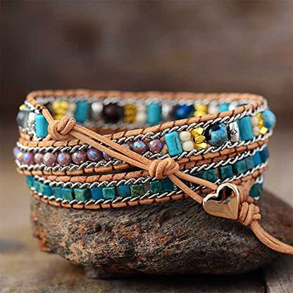 Women Wrap Bracelet Boho Natural Jasper Crystal Stone Beads Strand Bracelets - color: Style 11-Purple