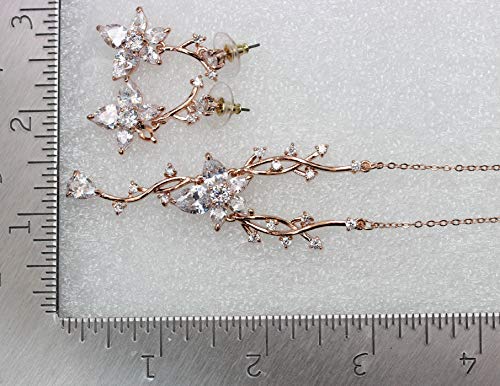 Faship Gorgeous CZ Crystal Floral Necklace Earrings Set - color: Clear/Rose-Gold