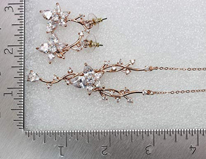 Faship Gorgeous CZ Crystal Floral Necklace Earrings Set - color: Clear/Rose-Gold
