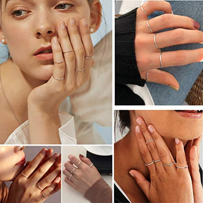 PROSTEEL Stainless Steel Rings Set, Women's Plain Band Knuckle Stacking Midi Rings Comfort Fit, Silver/Gold/Rose Gold/Black Tone, Multi Size #4-#12 - color: I 5 pcs-925 Sterling Silver