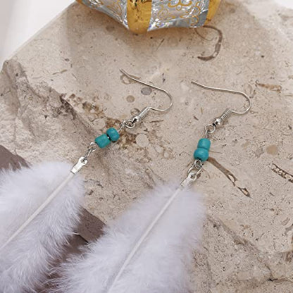RUOFFETA Long Feather Earrings for Women, Boho Bohemian Earrings Multicolor Tassel Handmade Feather Earrings for Women Dangling - style: Style N