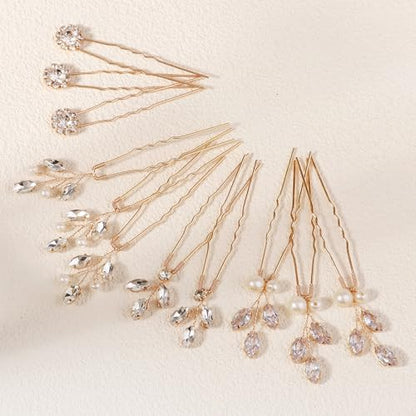 11 Pieces Bride Hair Pins Rhinestones Hair Accessories for Women Crystal Hair Piece for Wedding Bride Women Bridesmaids - color: 04 Gold-UJ-1029