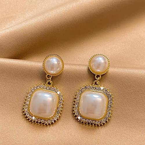 Pearl Clip on Earrings for Women Drop Clip Earrings for Women Gold Plated White Imitation Pearl Earrings Fashion - color: Square Pearl