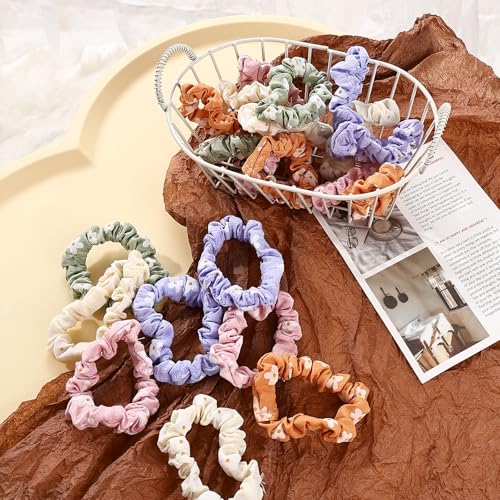 30 Pcs Small Scrunchies No Damage Hair Ties for Women | Hair Accessories Ponytail Holders, Elastic Soft Rubber Bands for Thick Thin Hair (Flowers Theme) - color: Flowers Theme