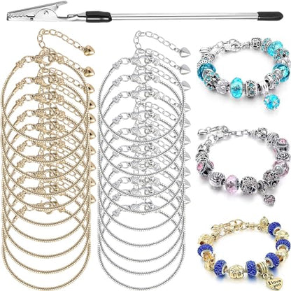 20 Piece Snake Chain Charm Bracelet with Helper, Adjustable Snake Charm Bracelet with Heart Lobster Clasp Extender Chain DIY Charm Chains for Women Christmas Gifts Jewelry Making - color: 20PCS 6.3 Inch Snake Bracelet with Bracelet Helper