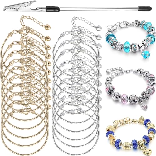 20 Piece Snake Chain Charm Bracelet with Helper, Adjustable Snake Charm Bracelet with Heart Lobster Clasp Extender Chain DIY Charm Chains for Women Christmas Gifts Jewelry Making - color: 20PCS 6.3 Inch Snake Bracelet with Bracelet Helper
