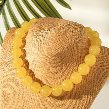 Colorful Chunky Beaded Necklace for Women Acrylic Bead Choker Necklaces Fashion Large Round Beads Necklaces for Women Handmade Summer Jewelry - color: Yellow Beaded Necklace