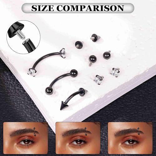 3PCS 16G 18G G23 Pure Titanium Eyebrow Piercing for Women Men Curved Barbell Tiny Eyebrow Ring Vertical Labret Lip Jewelry Internally Threaded Rook Helix Conch Daith Piercing Jewelry - color: Black, size: 18G