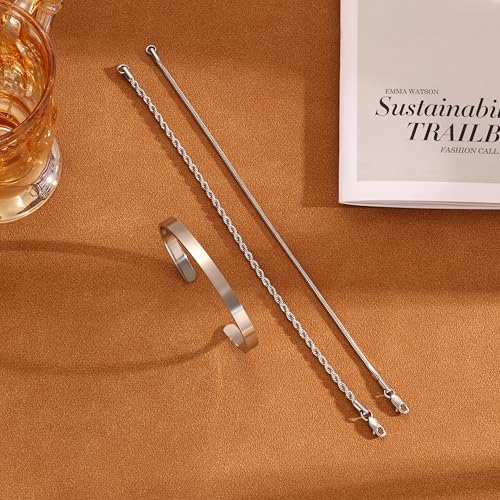 Mens Bracelet, Dainty Silver Plated Bracelets for Men Non Tanish Fashion Mens Jewelry Simple Cuban Snake Rope Link Bangle Chain Bracelet Mens Accessories 6.5/7/7.5/8/8.5/9 In - style: 8 IN