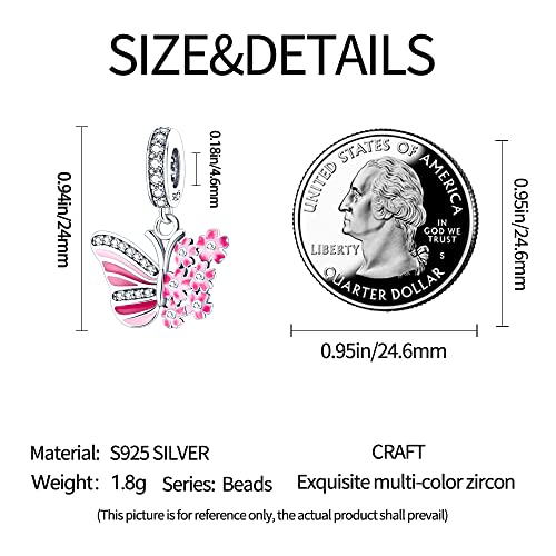 925 Sterling Silver Charms for Bracelets Necklaces Dangle Pendant With 5A Cubic Zirconias Bead Charm for Women DIY Jewelry - style: Butterfly Pink