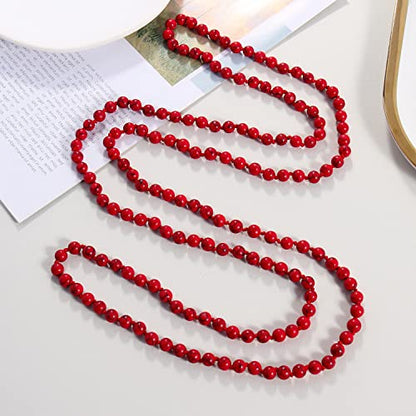 Firstmeet Fashion Beads Rope Knot Long Beaded Necklace Versatile 60" Strand Costume Jewelry for Women - color: Red Tur