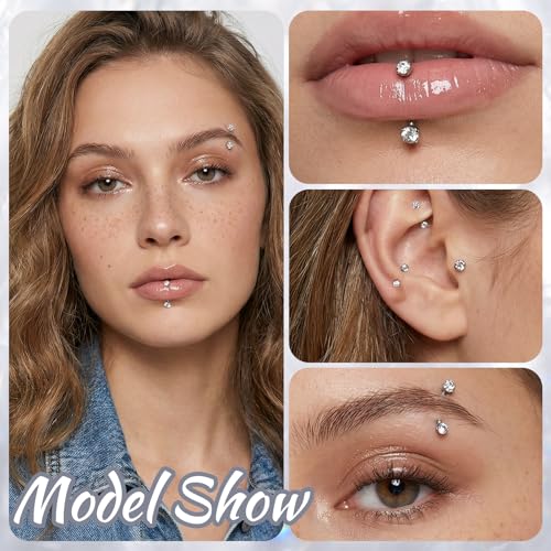 6 Pcs Bridge Piercing Jewelry - Stainless Steel Curved Barbell Piercing Jewelry, 16 Gauge 10mm Eyebrow Rings, Nose Bridge, Surface Tragus Earrings