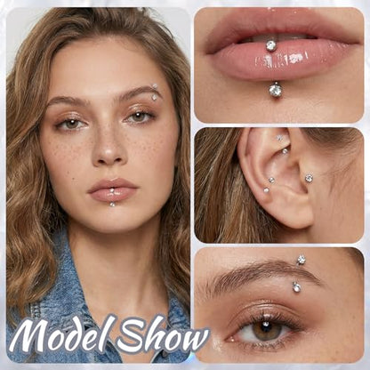 6 Pcs Bridge Piercing Jewelry - Stainless Steel Curved Barbell Piercing Jewelry, 16 Gauge 10mm Eyebrow Rings, Nose Bridge, Surface Tragus Earrings