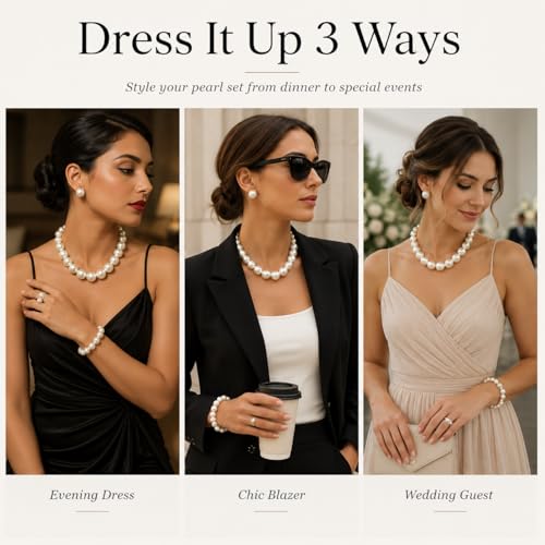 Pearl Jewelry Set for Women Pearl Necklace and Earring Set Bridal Jewelry Set for Wedding Elegant Pearl Jewelry - color: A1:SET-4