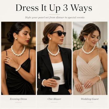 Pearl Jewelry Set for Women Pearl Necklace and Earring Set Bridal Jewelry Set for Wedding Elegant Pearl Jewelry - color: A1:SET-4