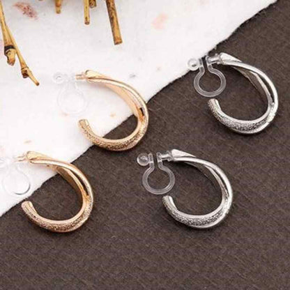 Hoop Invisible Clip On Earrings for Women Not Pierced Gold Small Twisted Hoop Comfortable Silver Large Clip On Earrings - color: Textured Cross Hoop Silver