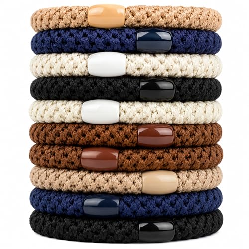10-Piece Hair Ties: Soft Knitted Hair Tie for Thick/Coarse/Curly Hair. Gentle Hair Ties No Damage—Secure & Protect Strands (Classic) - color: Classic