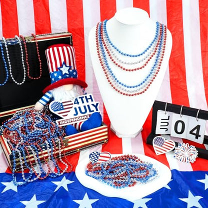 SHAOQINLIN 30 PCS Silver Mardi Gras Beads, 33" Silver Christmas Necklace, Metallic Patriotic Beads Necklaces, Parade Throws Accessories for Christmas Independence Day New Year Party Favors - color: Silver