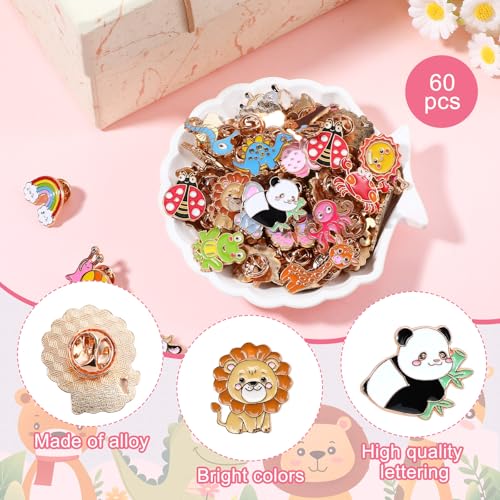 Hoteam 60 Pcs Cute Enamel Pins for Backpack Cartoon Animals Lapel Brooch Bulk Funny Trading Pins Bulk for Hat Clothes Cute Vbs Party Favor Gifts Decorations