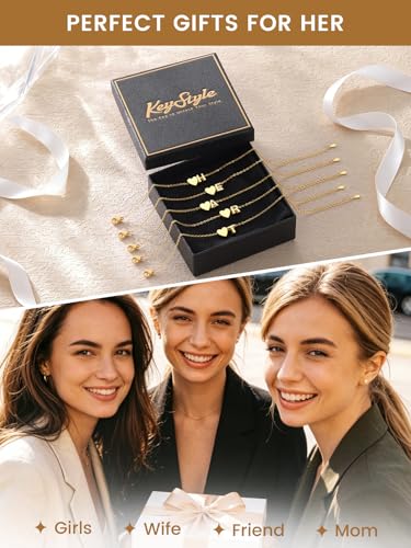 KeyStyle Initial Heart Bracelet for Women Waterproof Stainless Steel Chain | 14K Gold Plated /Silver A-Z Letter Adjustable Charm Bracelet, Hypoallergenic Non Tarnish Dainty Gift for Everyday Wear - color: Silver-A