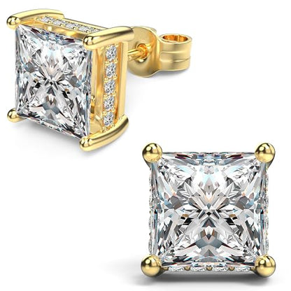Princess Cut Cubic Zirconia Stud Earrings for Men Women | Square CZ Simulated Diamond Studs, 18K White Gold Plated Sterling Silver, Hypoallergenic - color: Gold, size: 8MM
